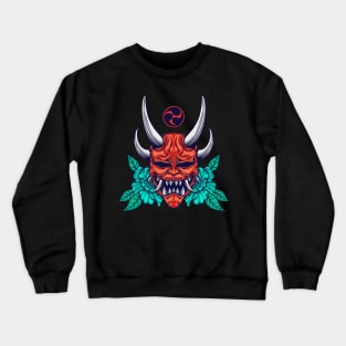 red oni mask with leaves on the back Crewneck Sweatshirt